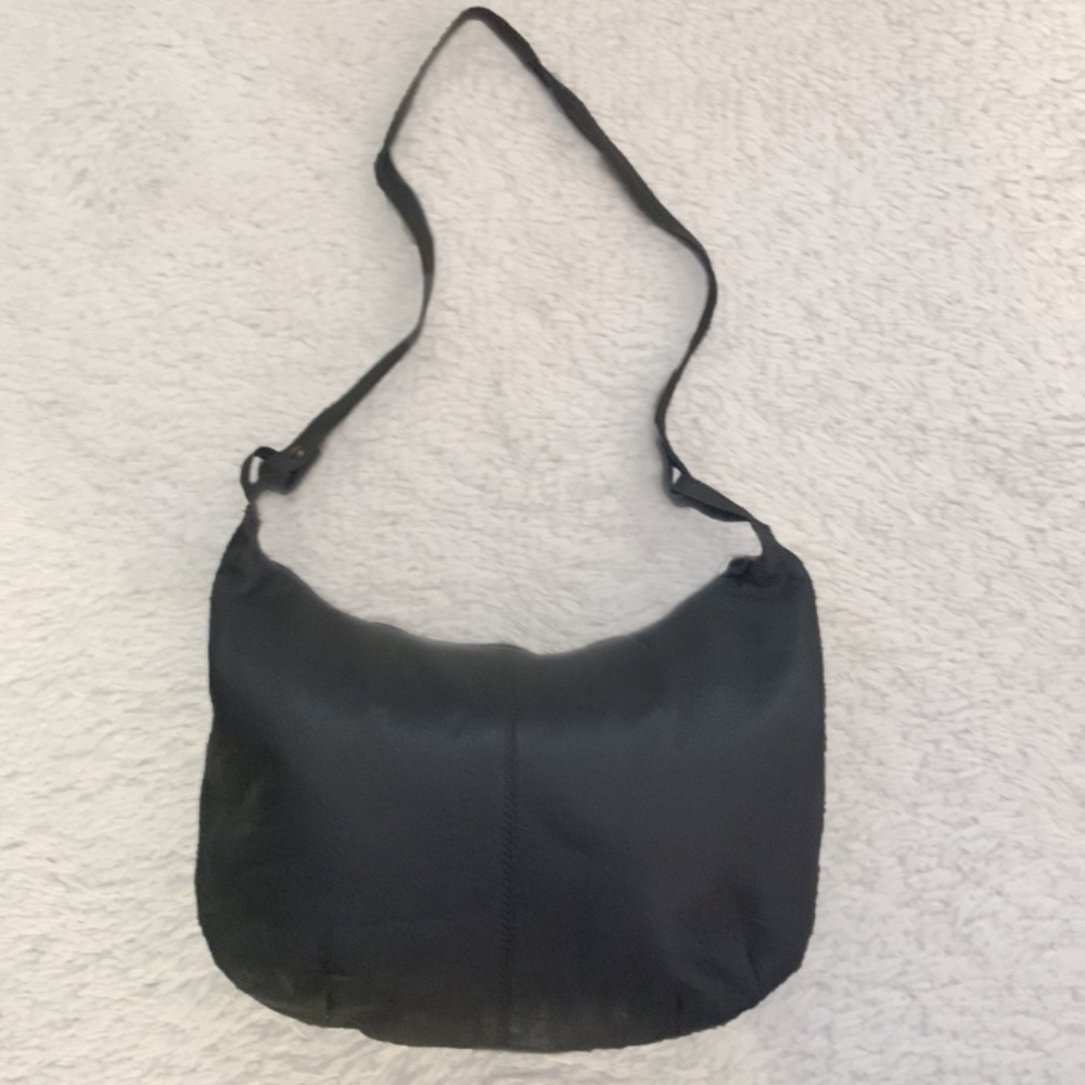 VINTAGE 80s Gray Leather Oversized Shoulder Bag